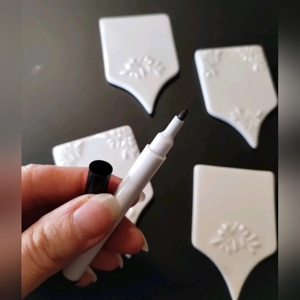 SET OF 4 Sur La Table White Ceramic Cheese Markers Tags Charcuterie Farmhouse